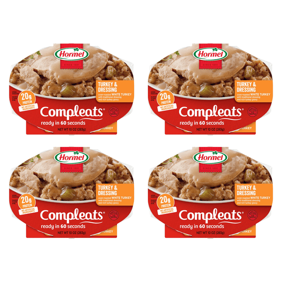 HORMEL COMPLEATS Turkey & Dressing, Shelf Stable, 10 oz Plastic Tray, (Pack of 4)