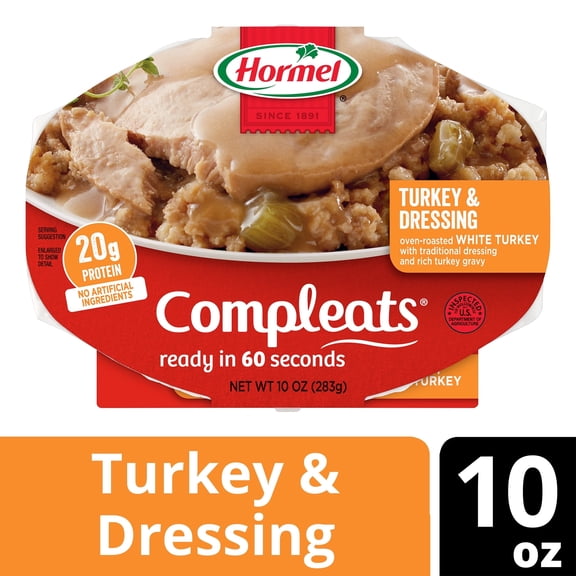 HORMEL COMPLEATS Turkey & Dressing, Shelf Stable, 10 oz Plastic Tray, (Pack of 6)