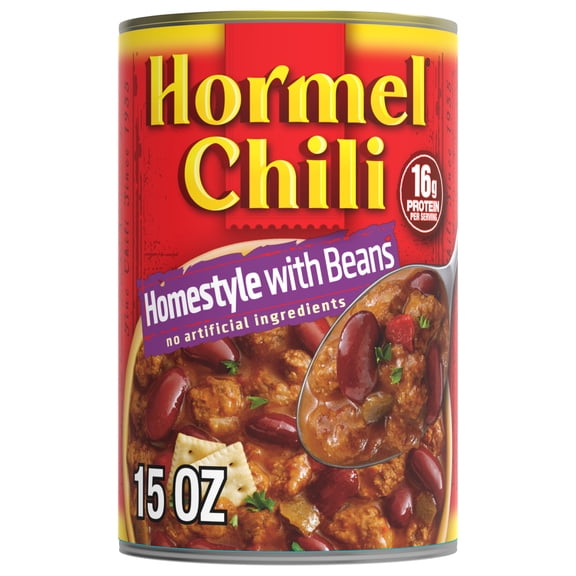 HORMEL Chili Homestyle Canned Chili with Beans, Shelf-Stable, 15 oz Steel Can