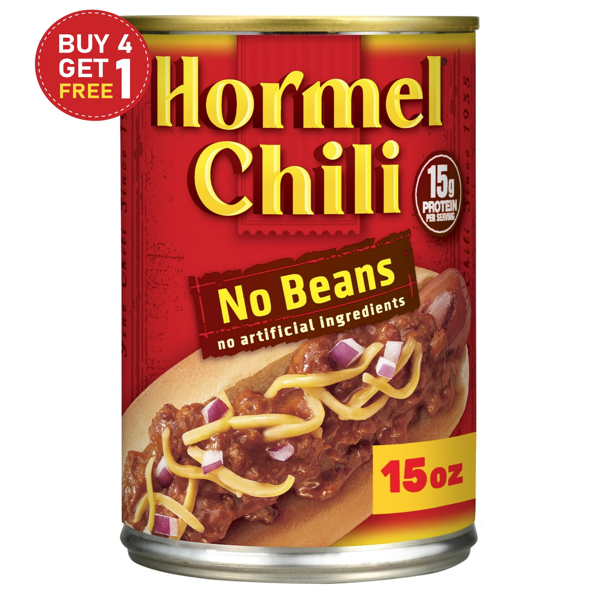 HORMEL Chili, No Beans, No Artificial Ingredients, 15 oz Can (Buy 4 Get 1 Free)
