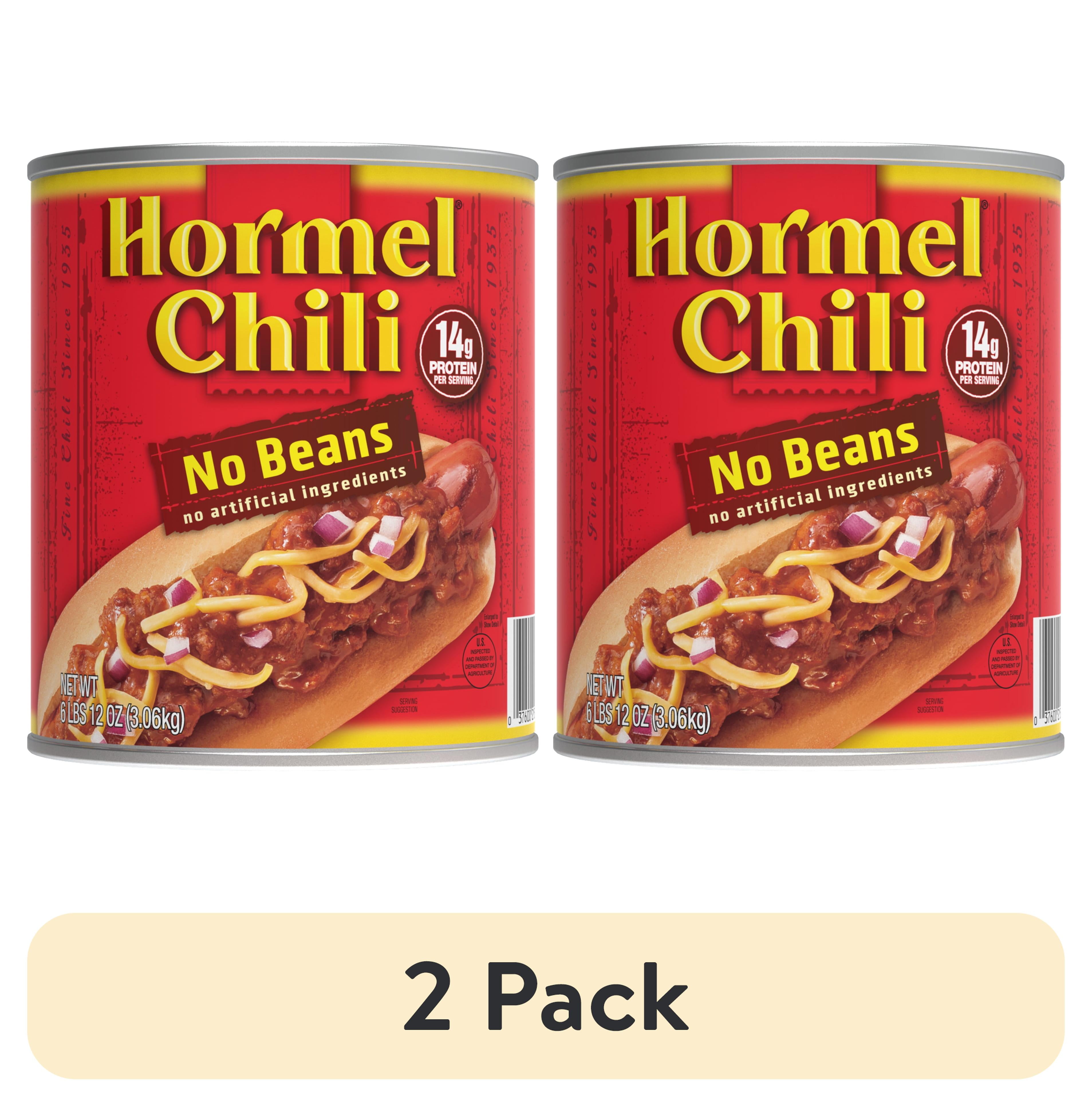 (2 pack) HORMEL Chili, No Beans, ShelfStable, Large 108 oz Steel Can