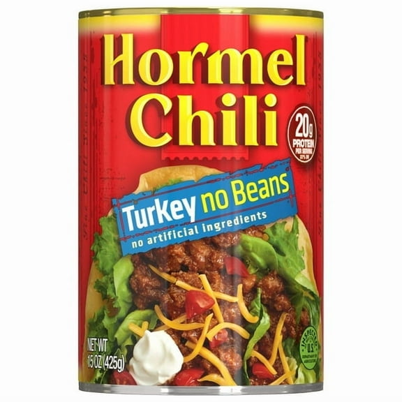 HORMEL Chili Turkey No Bean Canned Chili, Shelf Stable, 15 oz Steel Can (Pack of 1)