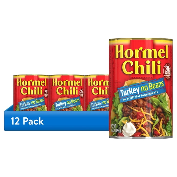 (12 pack) HORMEL Chili Turkey No Bean Canned Chili, Shelf Stable, 15 oz Steel Can