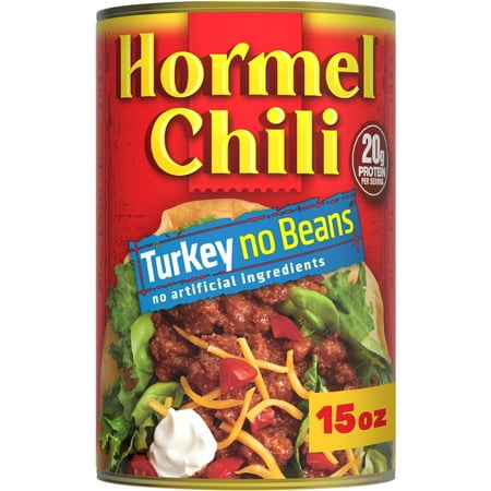 HORMEL Chili Turkey No Bean Canned Chili, No Artificial Ingredients, Shelf Stable, 15 oz Steel Can