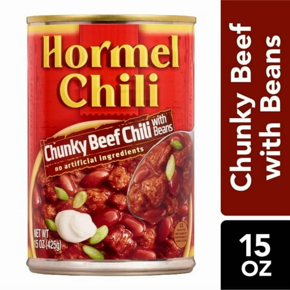 HORMEL Chunky Beef Chili with Beans Canned Chili, No Artificial Ingredients, Shelf-Stable, 15 oz Steel Can (Pack of 3)