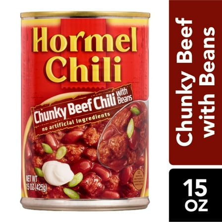 HORMEL Chunky Beef Chili with Beans Canned Chili, No Artificial Ingredients, Shelf-Stable, 15 oz Steel Can