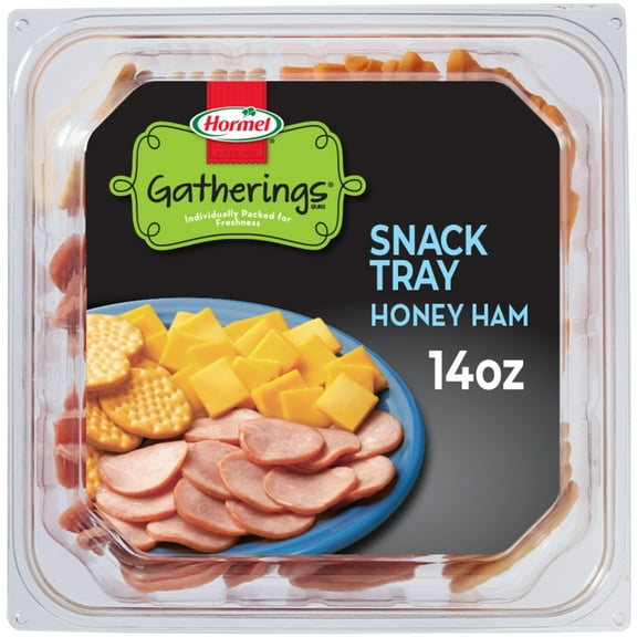 HORMEL GATHERINGS Honey Ham with Cheese and Crackers, Deli Snack, Sliced, Plastic Tray 14 oz