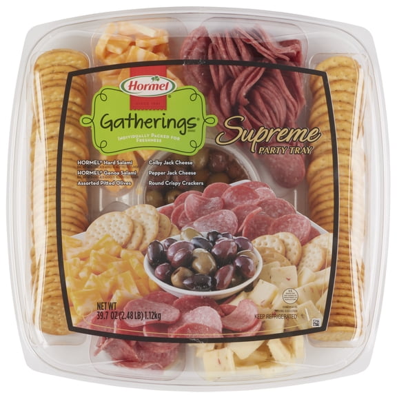 HORMEL GATHERINGS, Salami and Olives with Cheese and Crackers, Party Tray, Refrigerated, 40 oz Plastic Tray