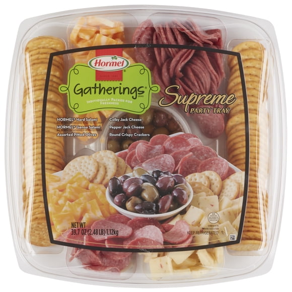 HORMEL GATHERINGS, Salami and Olives with Cheese and Crackers, Party Tray, Refrigerated, 40 oz Plastic Tray