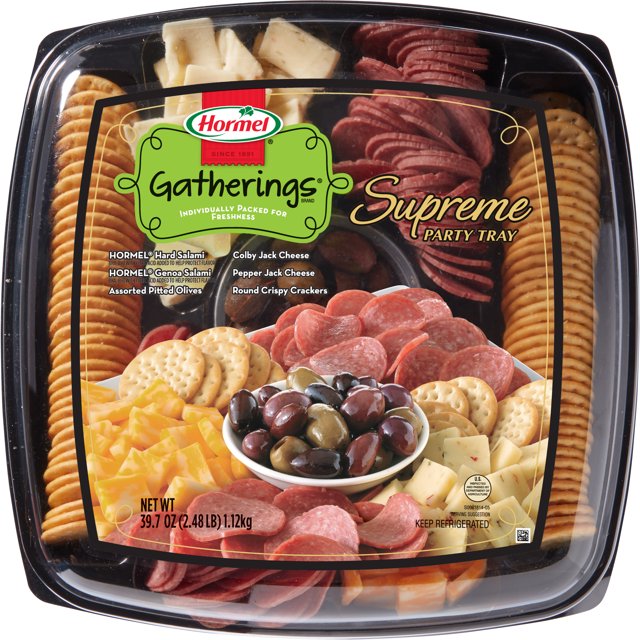 HORMEL GATHERINGS, Salami and Olives with Cheese and Crackers, Deli Supreme Party Tray, 40 oz