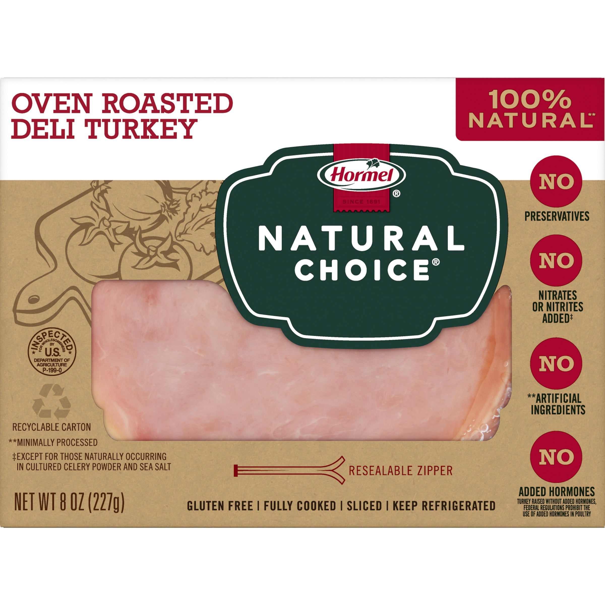 HORMEL NATURAL CHOICE Deli Meat, Gluten Free, Oven Roasted Turkey, 8 oz