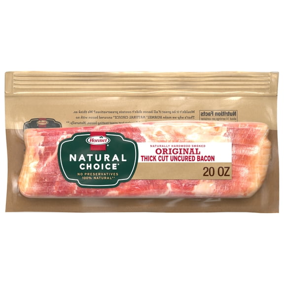 HORMEL NATURAL CHOICE Original Thick Cut Uncured Pork Bacon, Refrigerated, 20 oz Package