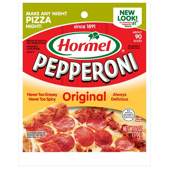 HORMEL Pepperoni, Pizza Topping,Gluten Free, Original, Refrigerated, 6 oz Plastic Resealable Package