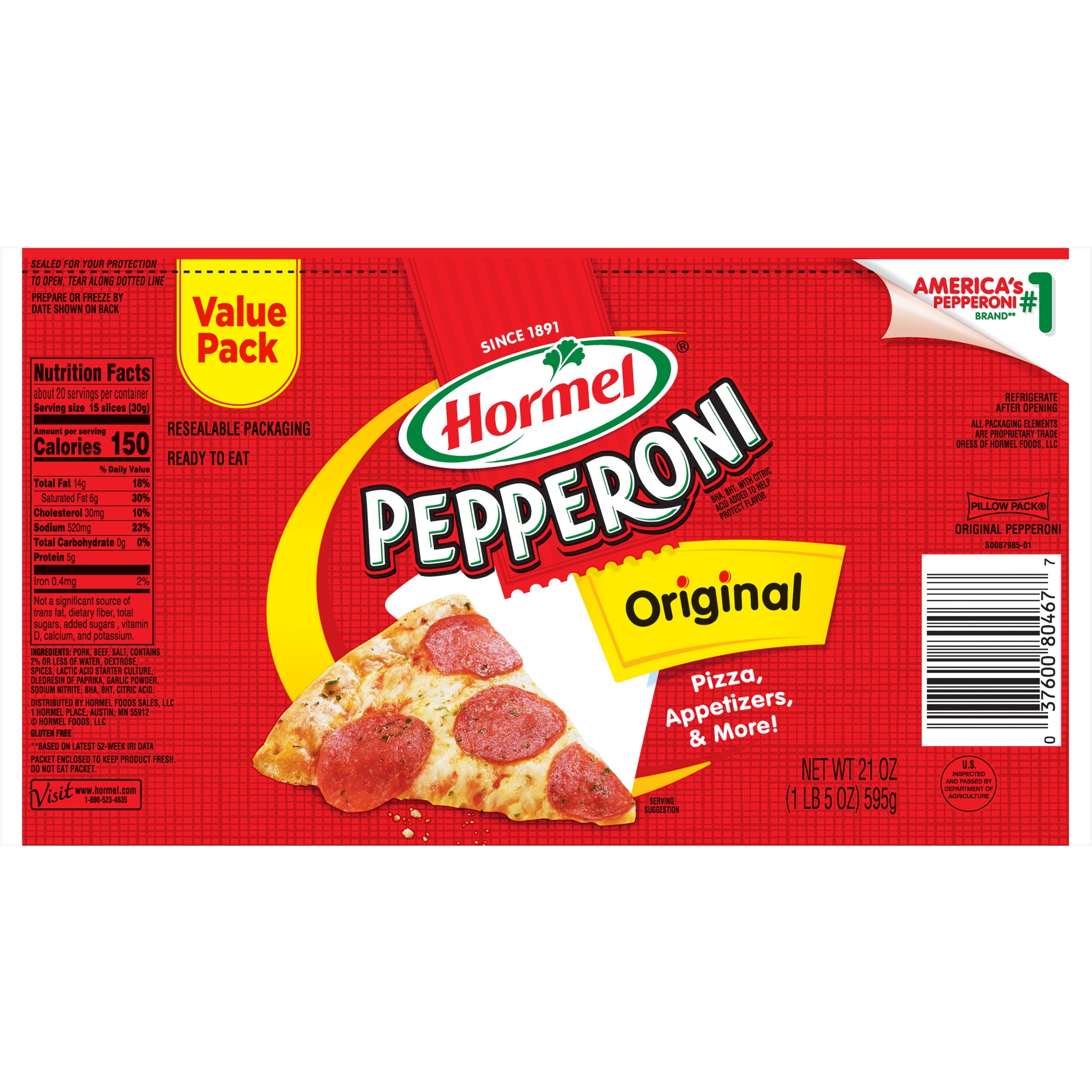 HORMEL, Pepperoni, Pizza Topping, Gluten Free, Protein Snacks, Original