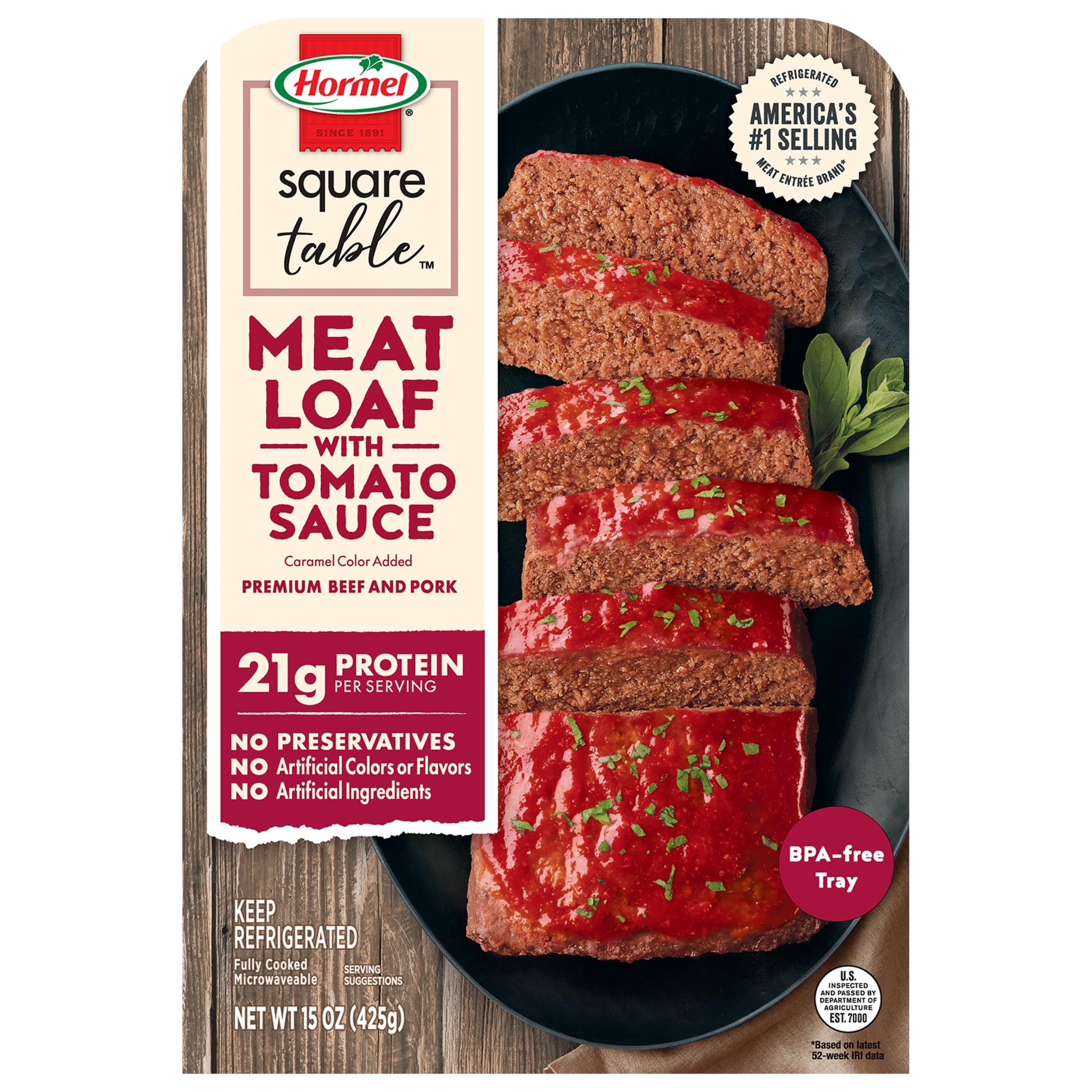 HORMEL SQUARE TABLE Meatloaf With Tomato Sauce Refrigerated Entrée, Refrigerated, 15 oz Plastic Tray