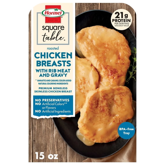 HORMEL SQUARE TABLE Roasted Chicken Breasts & Gravy Entree, Refrigerated, 15 oz Plastic Tray