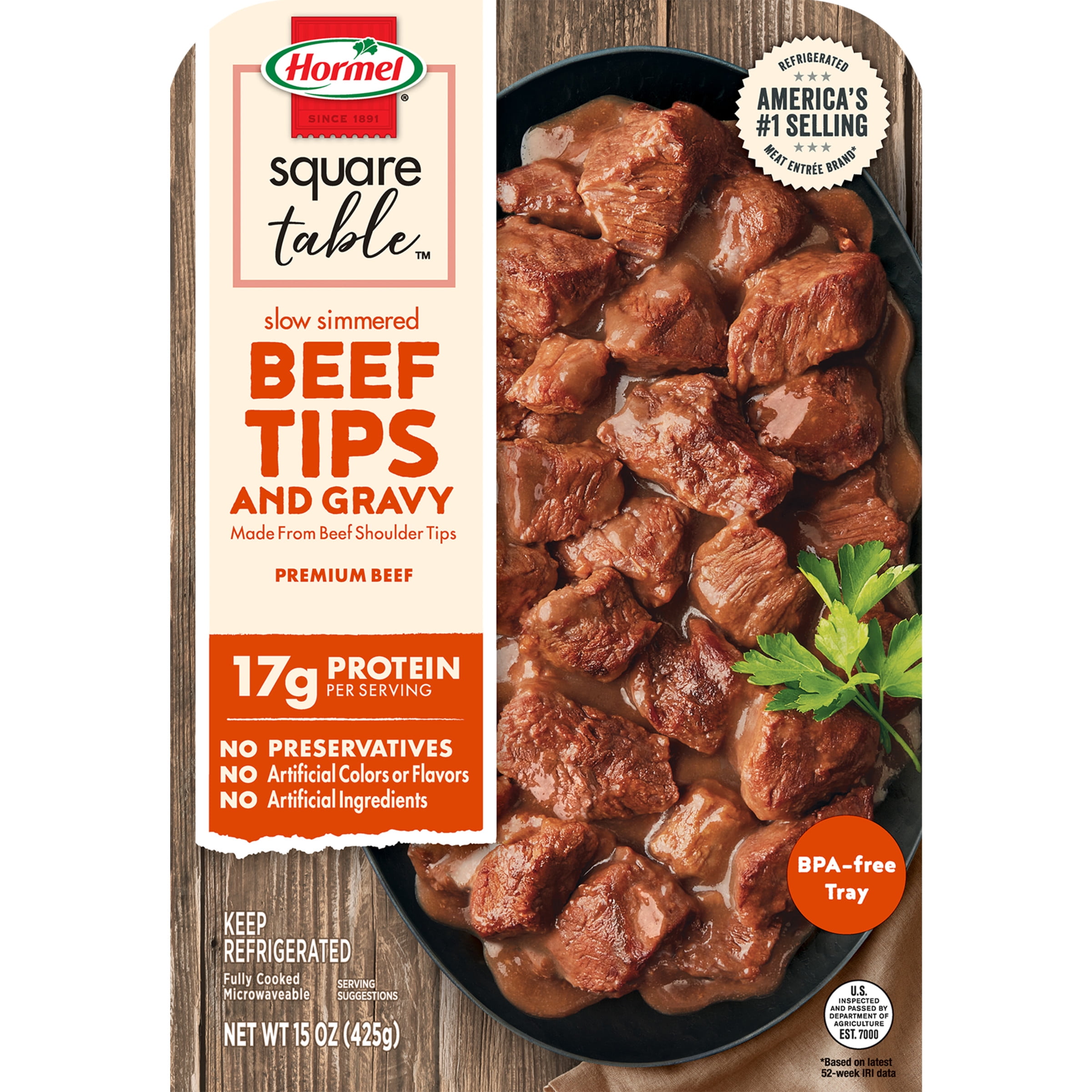 HORMEL SQUARE TABLE Slow Simmered Beef Tips & Gravy Refrigerated Entrée