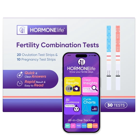 HORMONElife Fertility Test Kit, 20 Ovulation LH Strips and 10 Pregnancy HCG Test Strips for Home Tracking, 30 Count