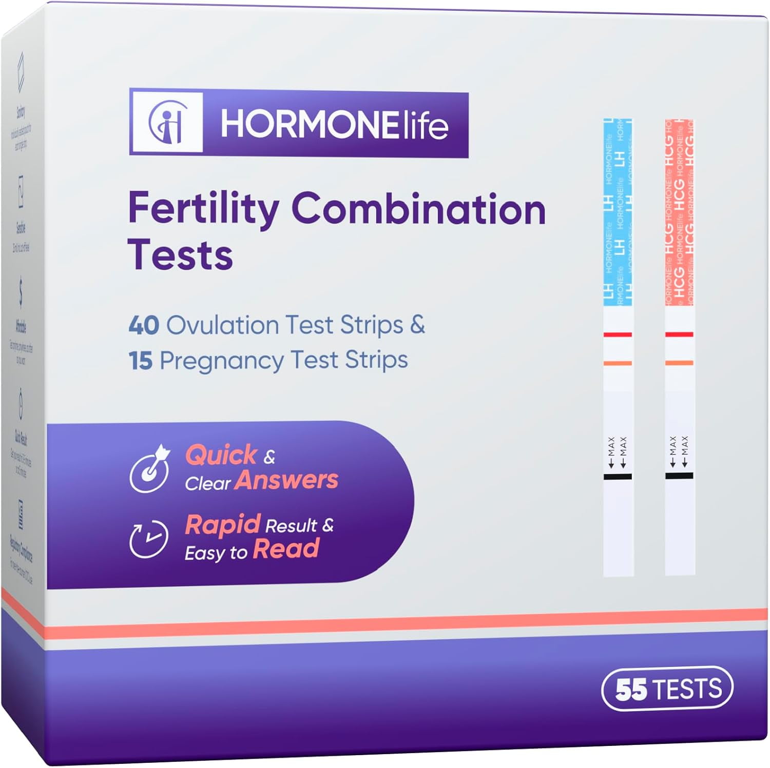 HORMONElife Fertility Test Kit, 40 Ovulation LH Strips and 15 Pregnancy ...