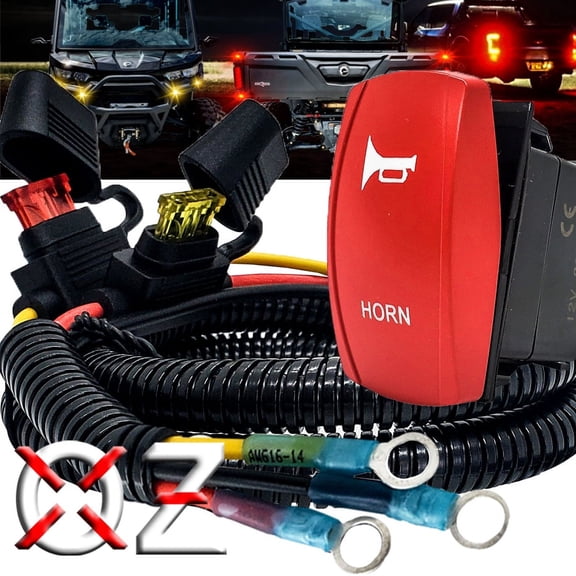 HORN Momentary On/Off Red Rocker Switch with Power Distribution Block Wire Harness Compatible with 2018-2023 Can-Am Maverick X3 Max RS Turbo RR Sport Trail Defender