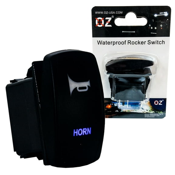 HORN On/Off Momentary Rocker Switch 5-PIN Laser Etch Blue LED RV UTV TRUCK POLARIS RZR XP 900 800 DASH Marine Vessels