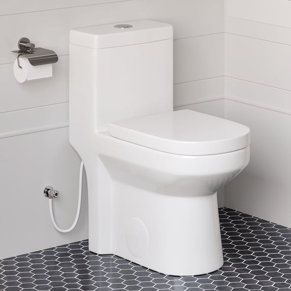 HOROW 12" Rough-In Small Compact One Piece Toilet, Dual Flush Modern Bathroom Toilet with Soft Closing Seat