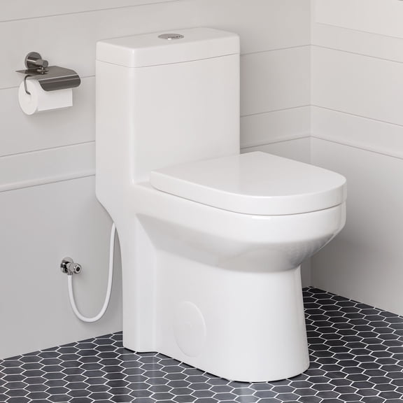HOROW 12" Rough-In Small Compact One Piece Toilet, Dual Flush Modern Bathroom Toilet with Soft Closing Seat