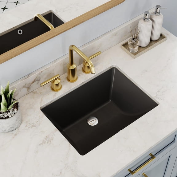 HOROW 20" x 15" Black Ceramic Undermount Bathroom Sink, Rectangular Basin with Overflow Hole for Vanity