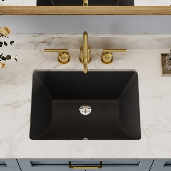 HOROW 20 x 15 Inch Undermount Bathroom Sink Rectangle with Overflow, White Ceramic Under Counter Black