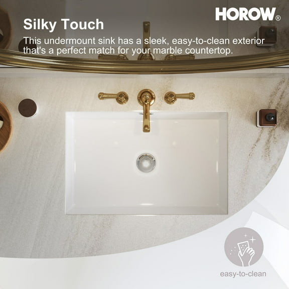 HOROW Porcelain Rectangular Ceramic Undermount Bathroom Sink with Overflow, 23.62'' x 15.55''