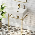 thumbnail image 1 of HOROW 24" x 17" Console Bathroom Sink with Stainless Steel Support Pedestal Legs, Free Standing Vanity Basin, Wall-Mount Modern Rectangular Ceramic Sink Porcelain, Brushed Gold, 1 of 9