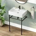 thumbnail image 1 of HOROW 24" x 17" Console Bathroom Sink with Stainless Steel Support Pedestal Legs, Free Standing Vanity Basin, Wall-Mount Modern Rectangular Ceramic Sink Porcelain, Brushed Gold, 1 of 18
