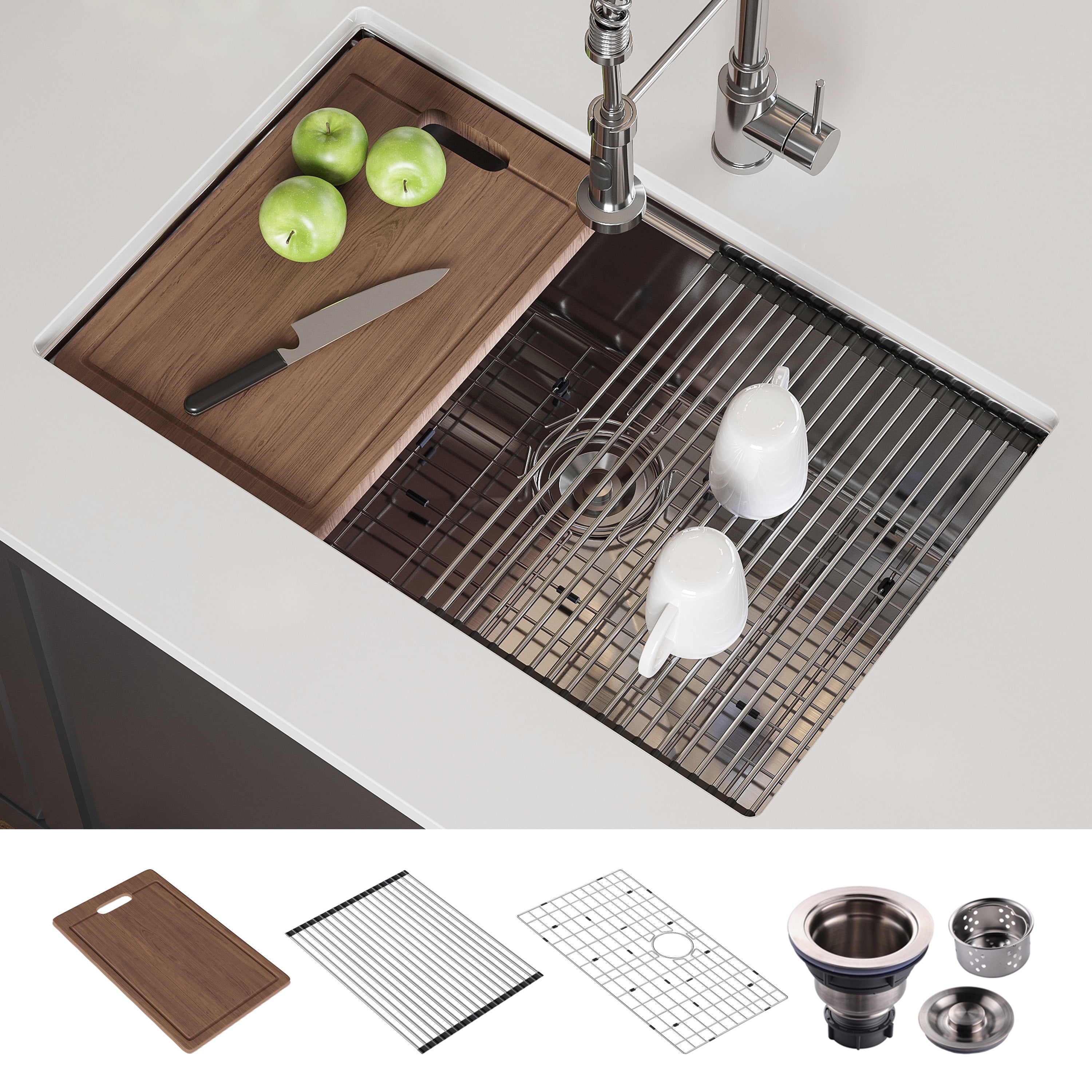 30x19 Inch Undermount Single Bowl Kitchen Sink - 16 Gauge SUS304 Stainless Steel Workstation Ledge - View #8