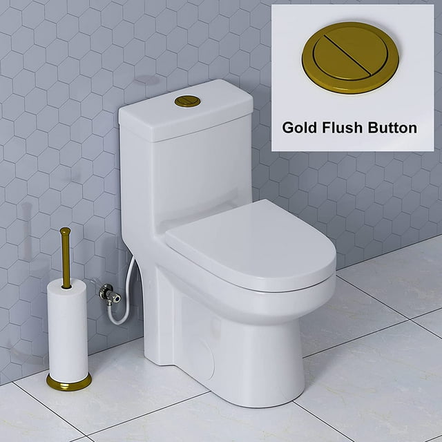 HOROW 8733G Compact Toilet with Gold Button, Modern One Piece Toilet