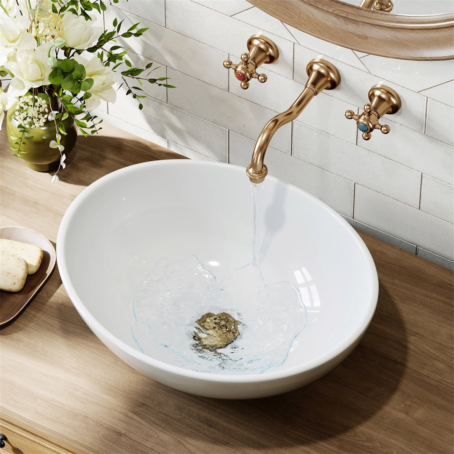 HOROW Bathroom Vessel Sink, 16'' X 13'' Oval Modern Above Counter Vanity White Porcelain Ceramic