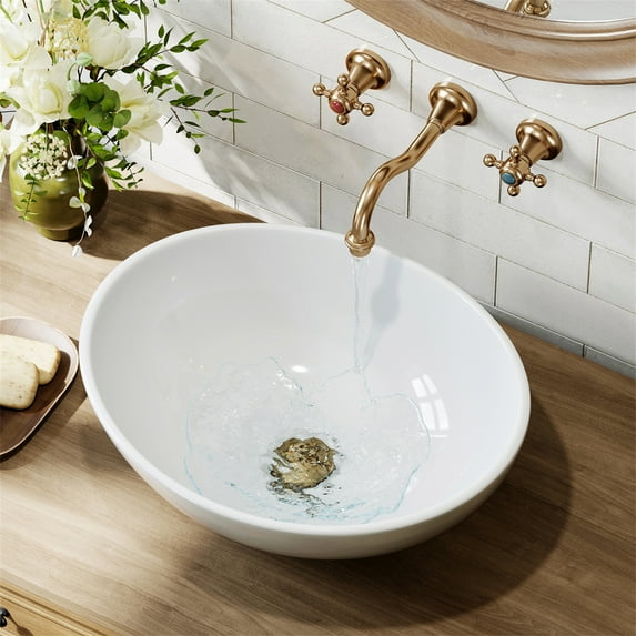 HOROW Bathroom Vessel Sink, 16'' X 13'' Oval Modern Above Counter Vanity White Porcelain Ceramic