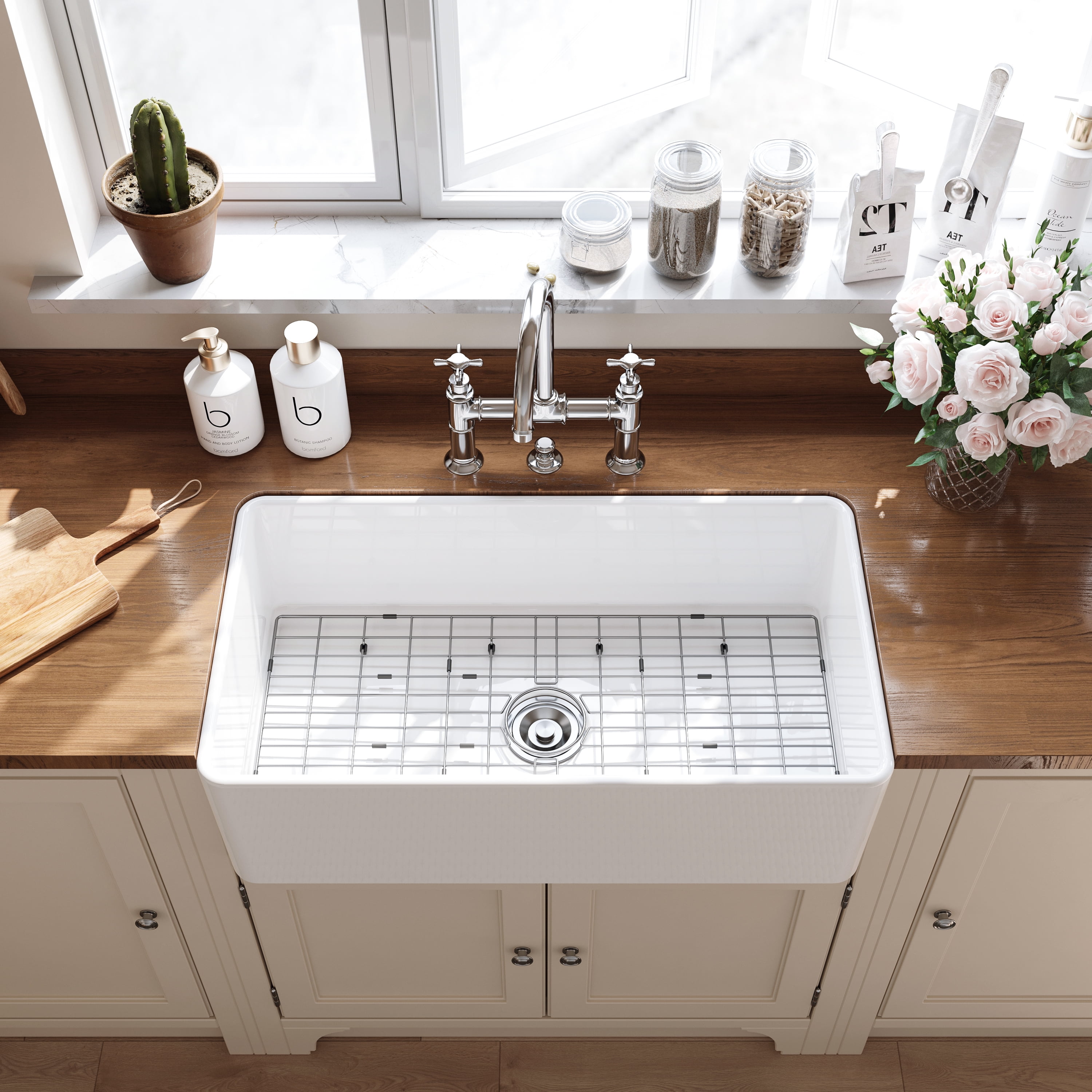 HOROW Ceramic 33" Farmhouse Kitchen Sink Apron Front Porcelain Fireclay Single Bowl Deep Farm Sinks