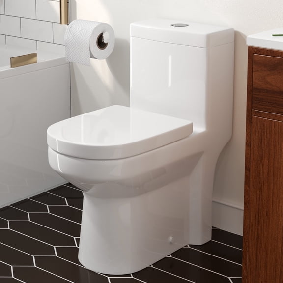 HOROW Compact Skirted One-Piece Toilet, Round Dual-Flush 1.28 GPF, Floor Mounted with 12" Rough-in