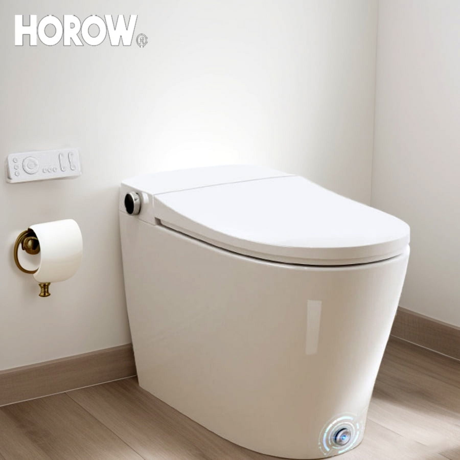 HOROW White Ceramic Elongated One Piece Smart Toilet with Heated Bidet Seat