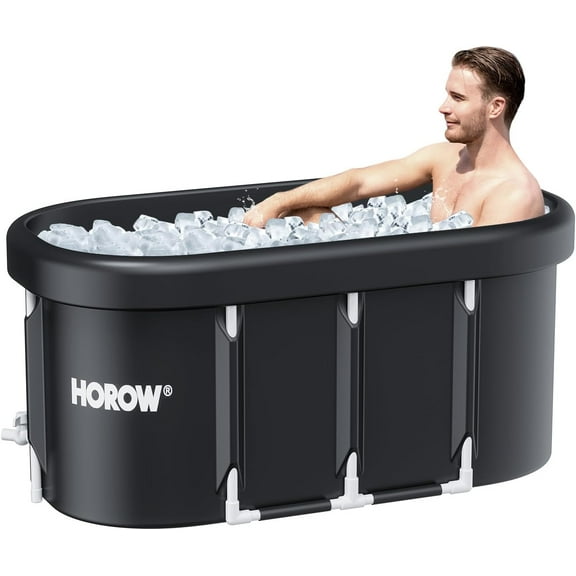 HOROW Foldable XL Large Oval Ice Bathtub,Soaking Therapy Tub with Drain Pipe & PVC Insulated Lid