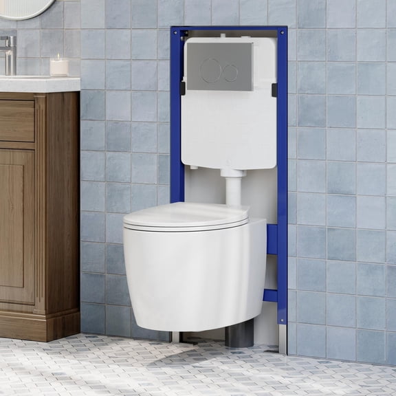 HOROW HR-TG04W Wall Hung Toilet Combo Set, Concealed Tank Carrier System with Dual Flush 1.1/1.6 GPF, Adjustable Height, Space-Saving