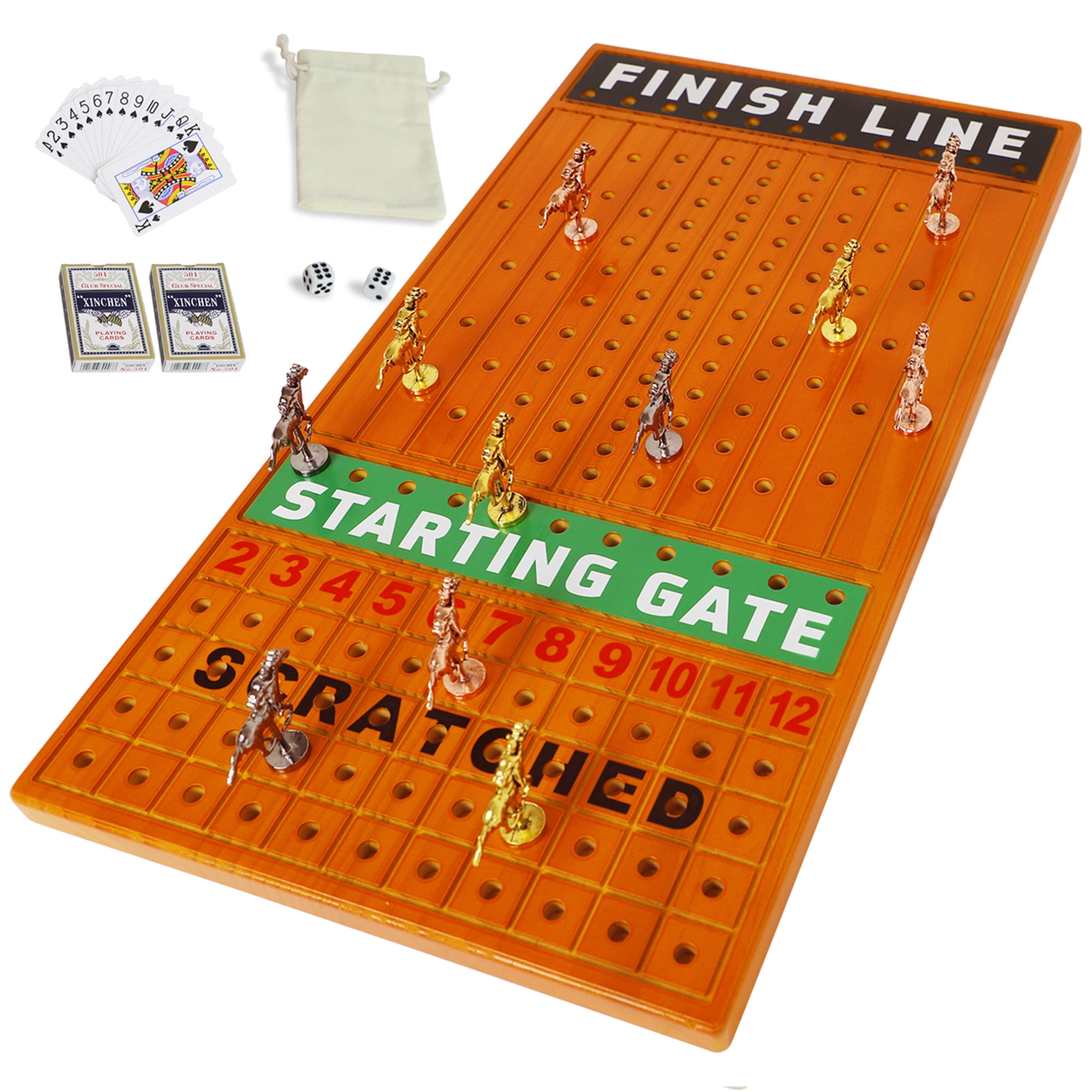 HOROW Horse Race Board Game, 11 Metal Horses, 4 Dice, 2 Poker Sets, 21x11.8x0.8 Inches
