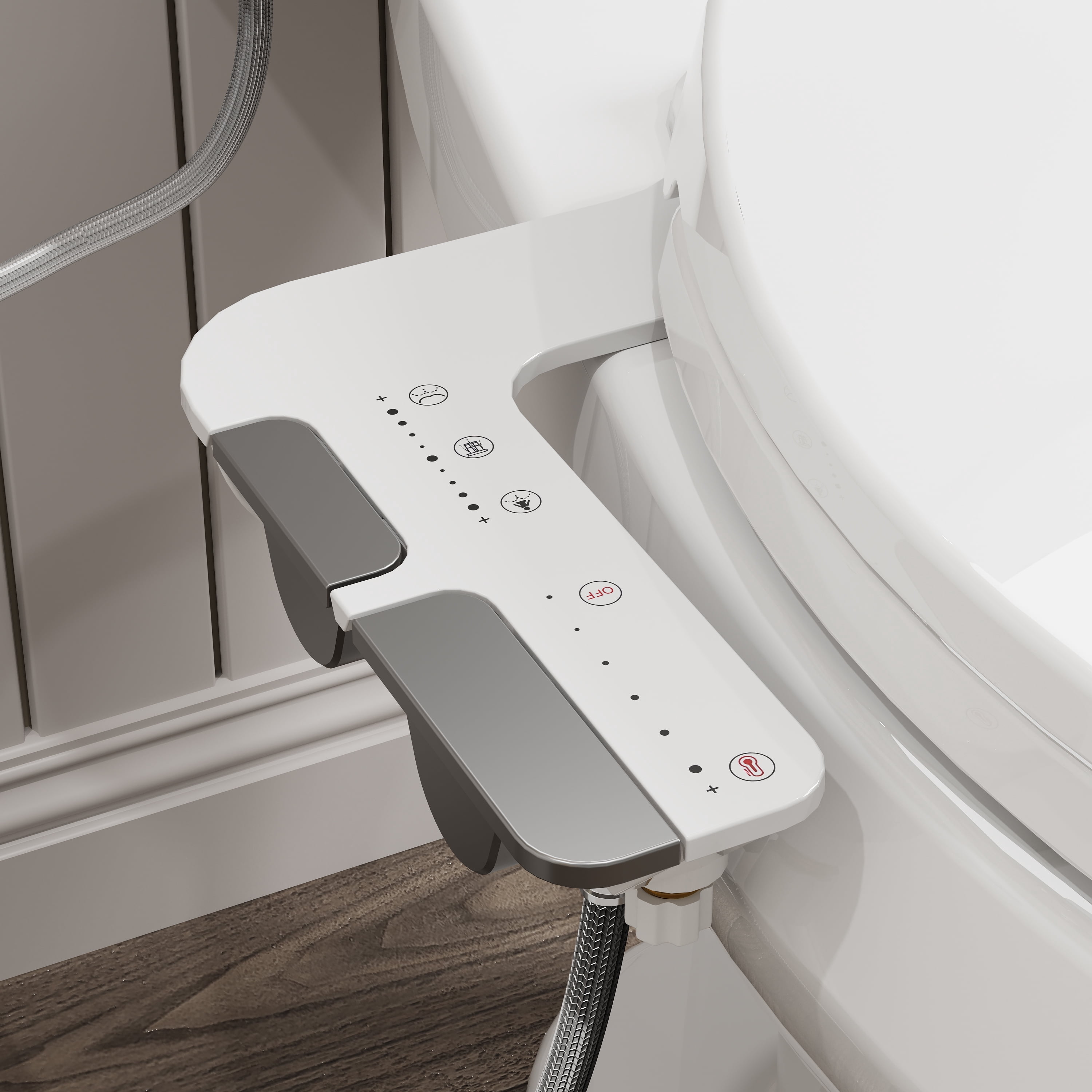 HOROW Luxury Slim Attachable Bidet Fresh Water Spray Kit with Hot Water, Dual Retractable Nozzles, Knob Control in White