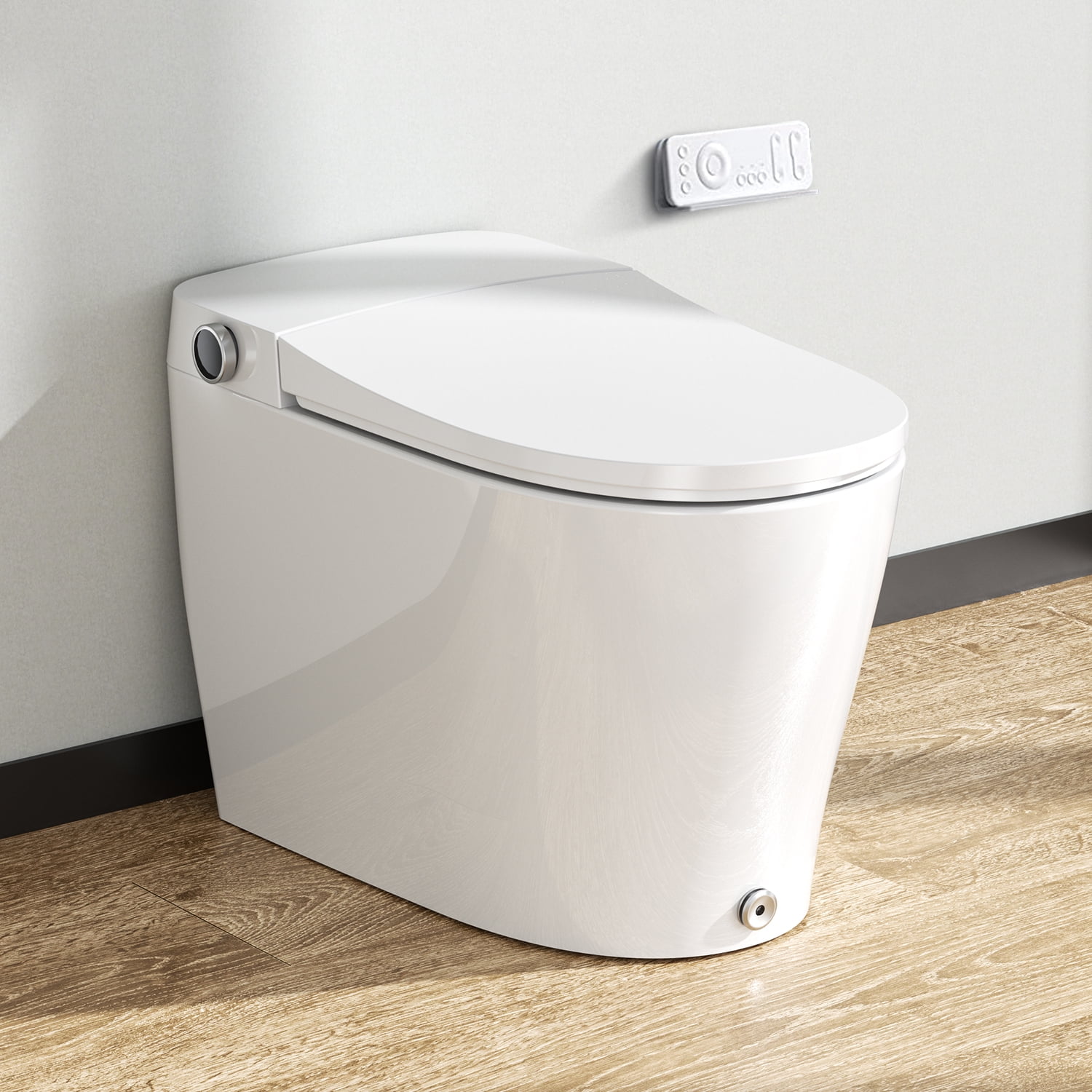 White Elongated Smart Toilet with Heated Bidet Seat and Remote