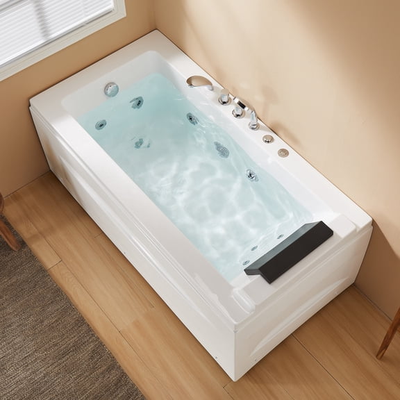 HOROW M59-L 59" Whirlpool Bathtub, Left Drain Acrylic Tub with Water Jets, Spa Bathing Experience for Bathroom