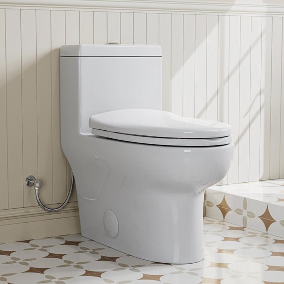 HOROW One Piece Elongated Toilet with Dual Flush, 1.28 GPF, 10" Rough-In, Soft Closing Seat for Bathroom