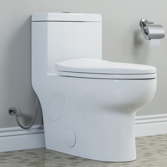 HOROW One Piece Elongated Toilet with Dual Flush, 1.28 GPF, 12" Rough-In, Soft Closing Seat for Bathroom