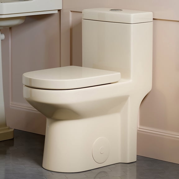 HOROW One Piece Small Compact Toilet, Beige Ceramic with Dual Flush, 12" Rough-In for Bathroom