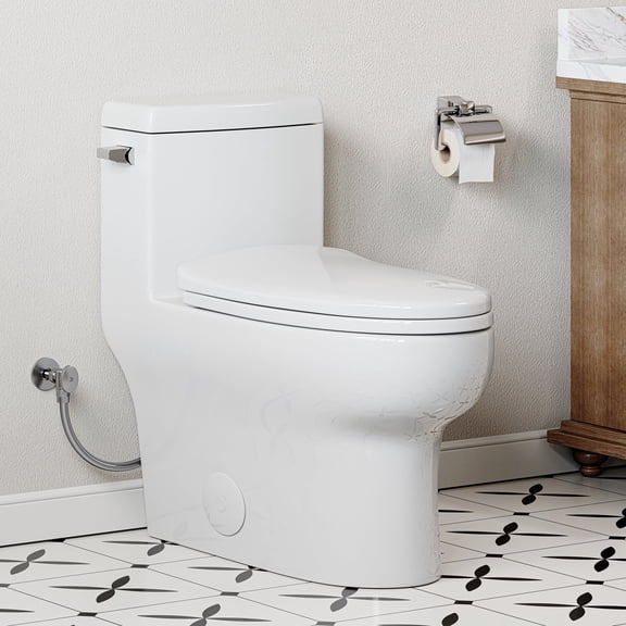 HOROW One Piece Toilet, 1.28 GPF High Efficiency, 12" Rough-in with Soft Closing Seat and Single Side Flush