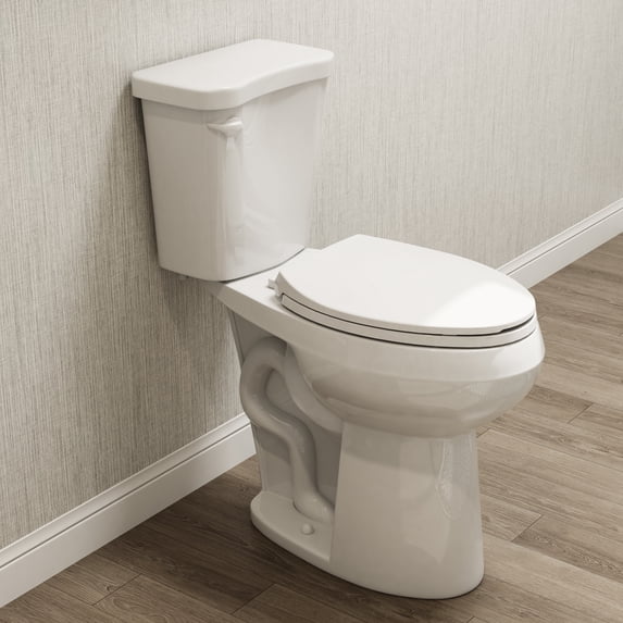 HOROW Porcelain Two-Piece Elongated Toilet, 12" Rough-In, Push Button Flush, Soft Close Seat, 1.28 GPF